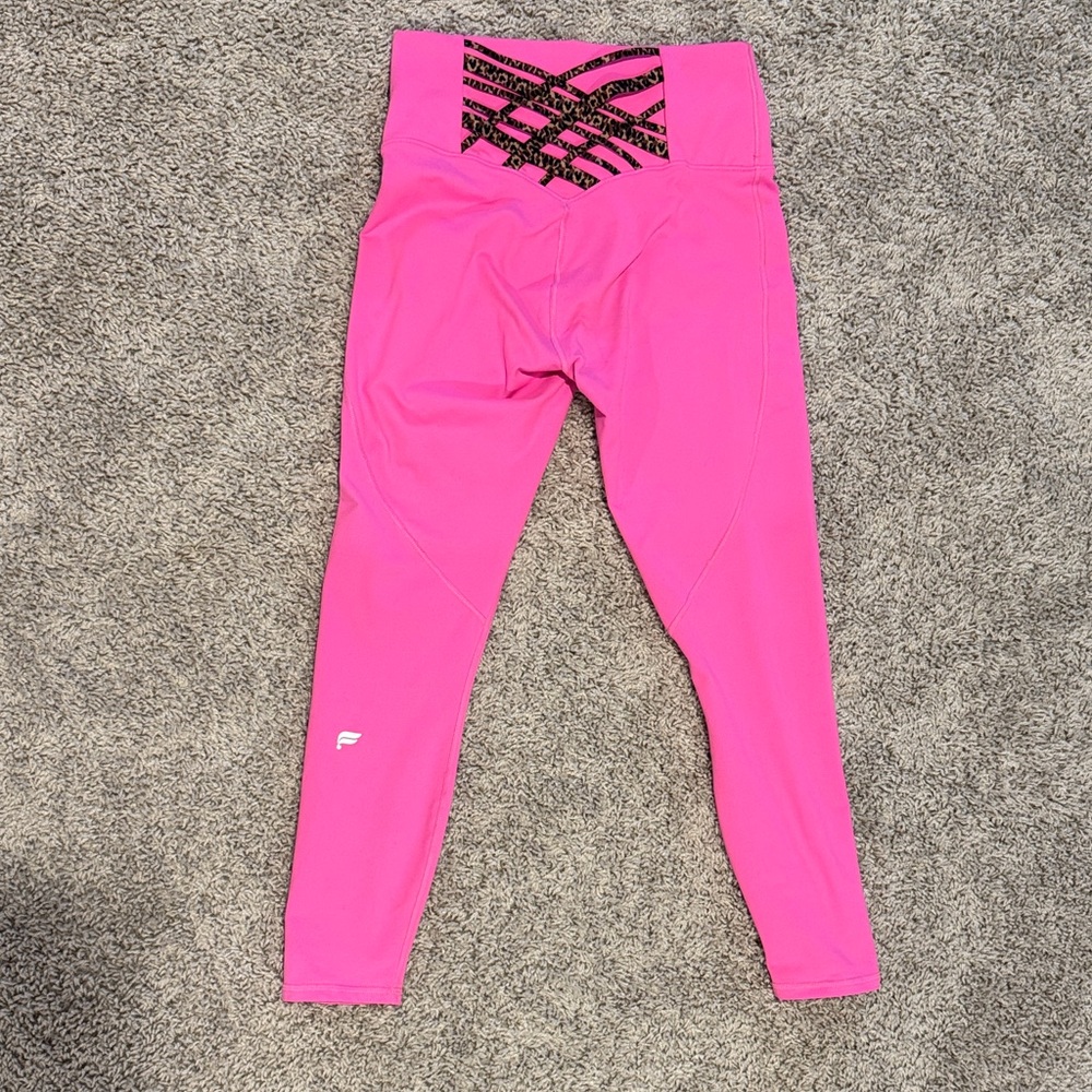 Fabletics Bright Pink with Animal Print Detail PowerHold Leggings